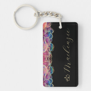 Porte-clefs Bleu, Rose et Or Élégant Script Personnalisé
