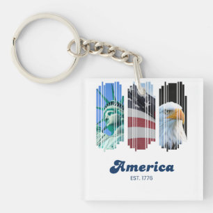 Porte-clefs Bleu rouge et blanc Fragmenté Amérique Art
