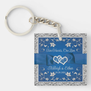 Porte-clefs Bleu Royal, Gris Deux cœurs, un amour