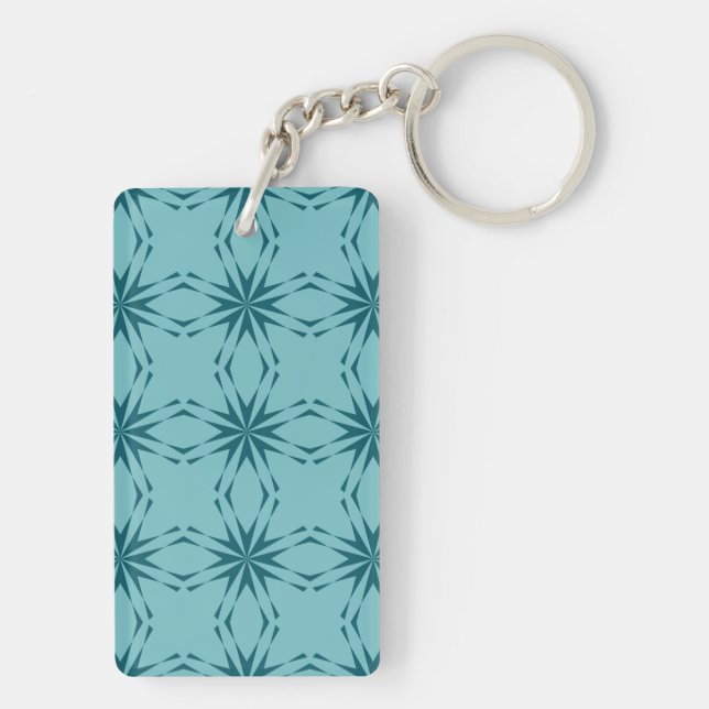 Porte-clefs bleu turquoise, cool, abstraction fleur tendance (Dos)