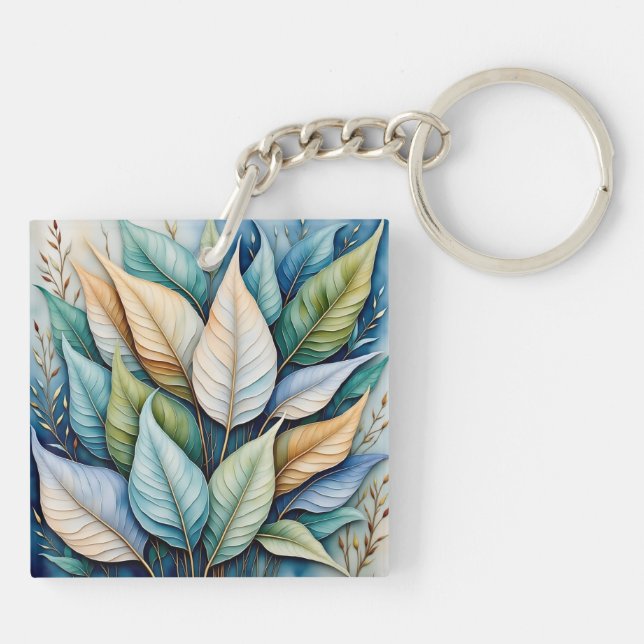 Porte-clefs Bleu Vert or latte Feuille (Dos)