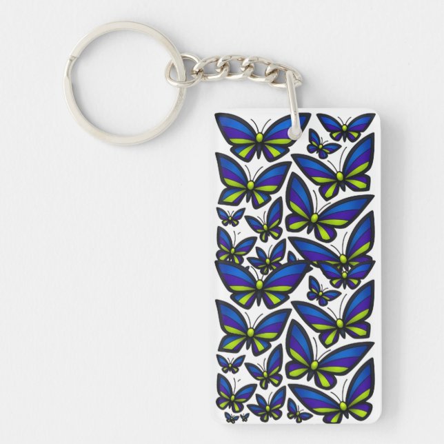 Porte-clefs Bleu violet ailes vertes maintenant (Devant)
