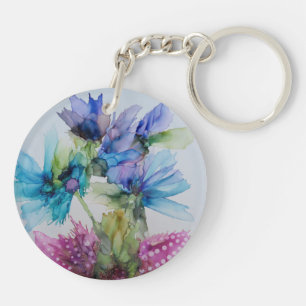 Porte-clefs Bleu violet rose vert rose Art Floral