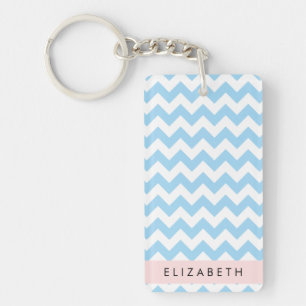 Porte-clefs Bleu Zigzag, Bleu Chevron, Vague Motif, Votre Nom
