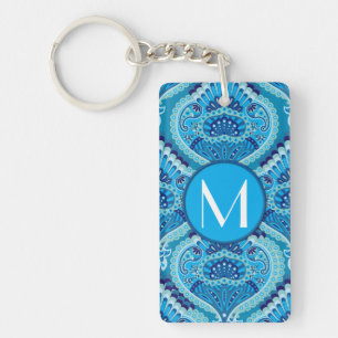 Porte-clefs Bleuâtre - Paisley à plumes