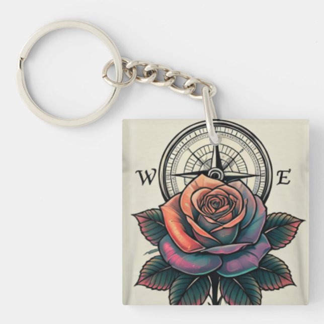 Porte-clefs Bliss de boussole rose (Devant)