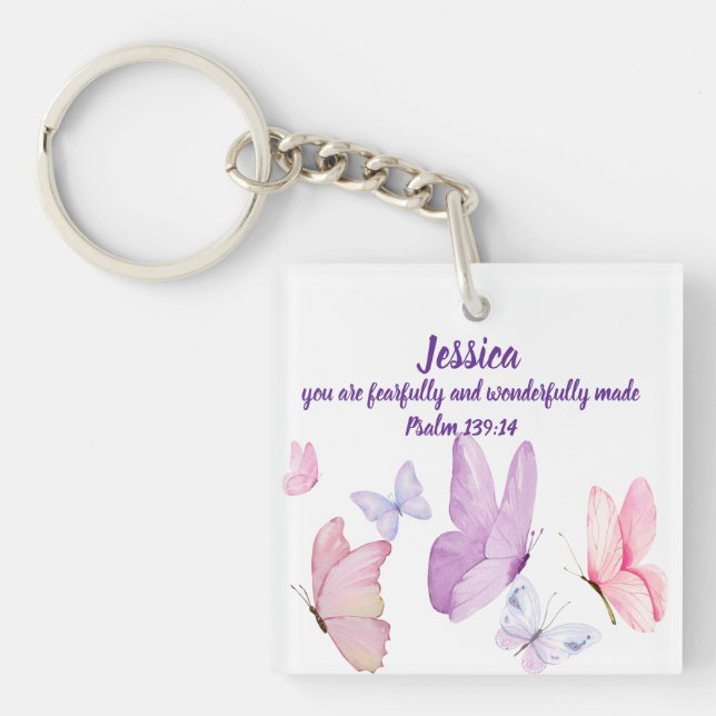 Porte-clefs Blissful Butterfly Psalm 139:14 Keychain (Devant)