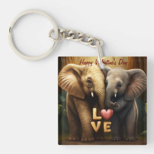 Porte-clefs Blocage photo de mignons éléphants amoureux