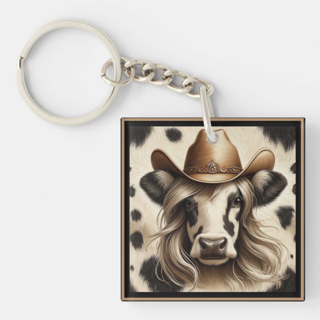 Porte-clefs Blonde Country Cow Girl Drôle (Devant)