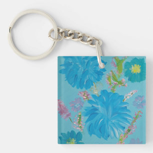 Porte-clefs Blooming Bluebells Floral Acrylique Carré Porte - 