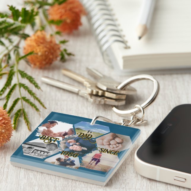 Porte-clefs Bloque para fotos "Best Dad Since" personalizable (Devant Droit)