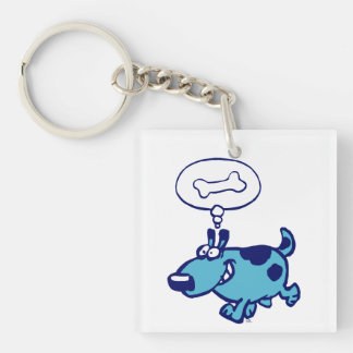 Porte-clefs Blue Cartoon Chien pensant à l'os Acrylique Porte