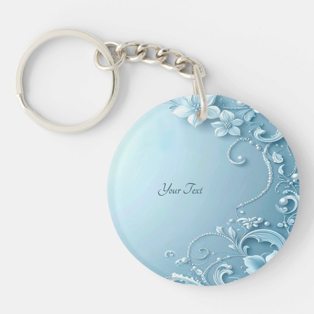 Porte-clefs Blue Decorative Floral Keychain (Devant)