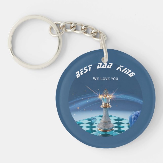 Porte-clefs Blue Diamond Metallic Roi Échecs Fête des Pères  (Devant)