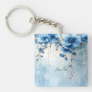 Porte-clefs Blue Flowers and Pearls Keychain