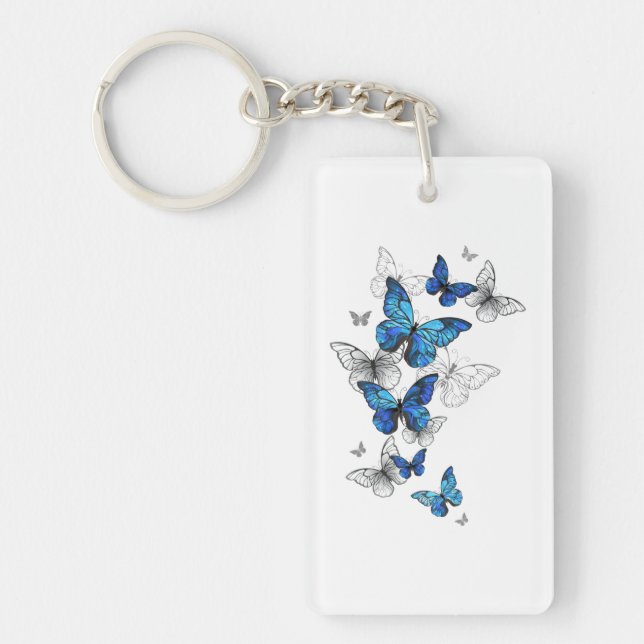 Porte-clefs Blue Flying Butterflies Morpho (Devant)