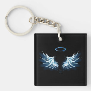 Porte-clefs Blue Glowing Angel Wings on black background