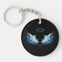 Blue Glowing Angel Wings on black background