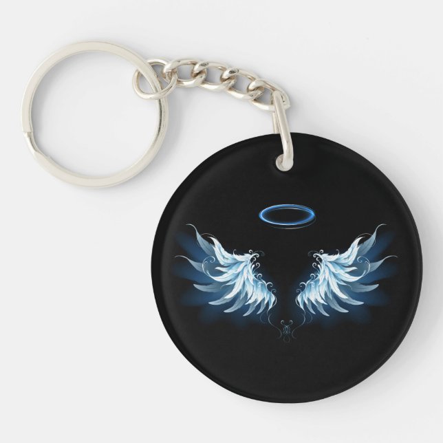 Porte-clefs Blue Glowing Angel Wings on black background (Devant)