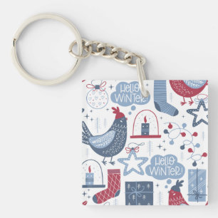 Porte-clefs Blue Grey Noël Bonjour Porte - clé d'hiver