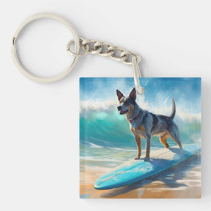 Porte-clefs Blue Heeler Beach Surfing Peinture