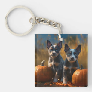 Porte-clefs Blue Heeler Chiot Automne Citrouille de plaisir