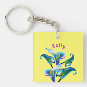 Porte-clefs Blue Iridescente Holographique Calla Lilies