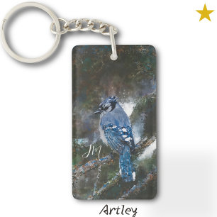 Porte-clefs Blue Jay Oiseau Peinture Initiales Oiseaux Observa