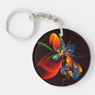 Porte-clefs Blue Orange Floral Moderne Art Abstrait Motif #03
