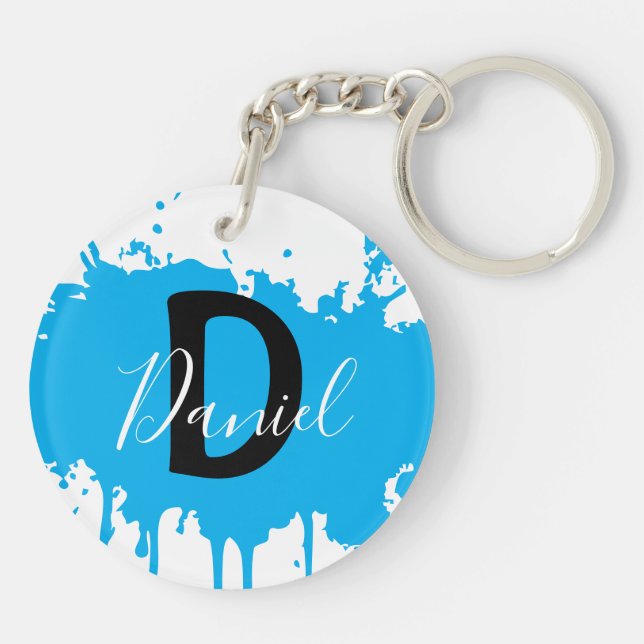 Porte-clefs Blue Paint Splash Monogram Keychain Personalized (Dos)