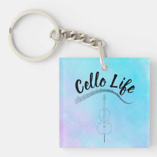 Porte-clefs Blue Pastel Aquarelle Cello Life Instrument