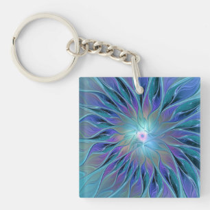 Porte-clefs Blue Purple Flower Dream Abstrait Fractal Art