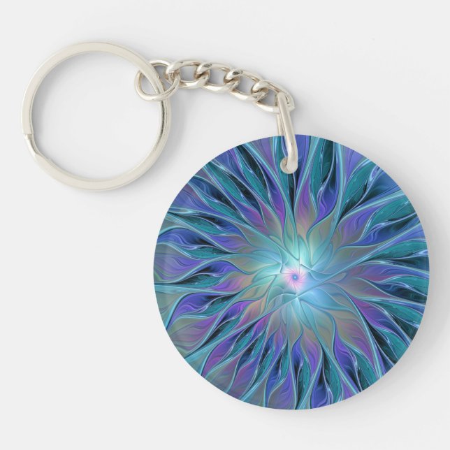 Porte-clefs Blue Purple Flower Dream Abstrait Fractal Art (Devant)
