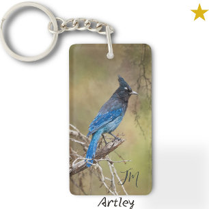 Porte-clefs Blue Stellar's Jay Bird Peinture Initiales personn