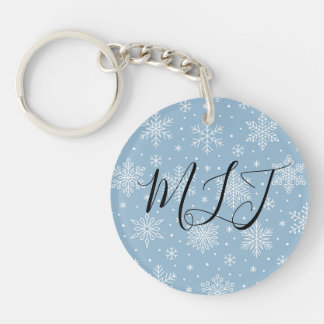 Porte-clefs Blue Winter Snowflakes Initial Monogram 