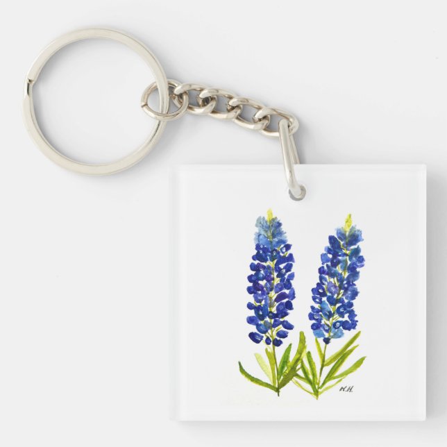 Porte-clefs Bluebonnets Texas State Flowers Lupine Watercolor (Devant)