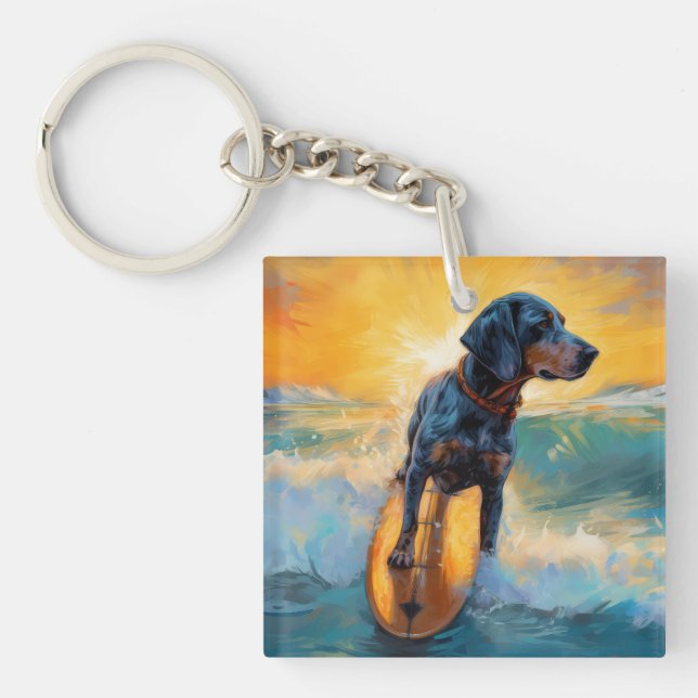 Porte-clefs Bluetick Coonhound Beach Plage Plage de surf Peint (Devant)