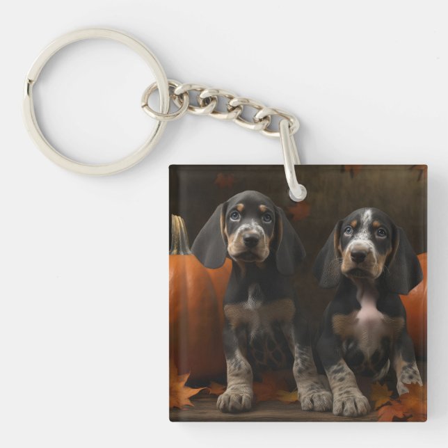 Porte-clefs Bluetick Coonhound Chiot Automne Citrouille de pla (Devant)