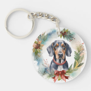 Porte-clefs Bluetick Coonhound Christmas Wreath Festive Pup