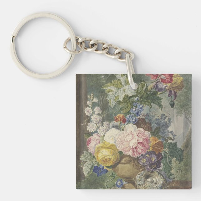 Porte-clefs Blumenstrauß in einer Vase mit Vogelnest (Devant)