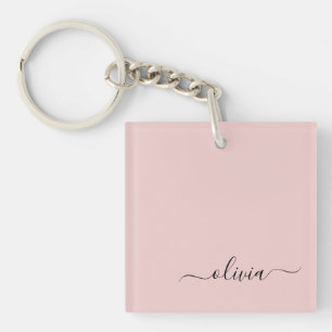 Porte-clefs Blush Dusty rose moderne Script Girl Monogramme No