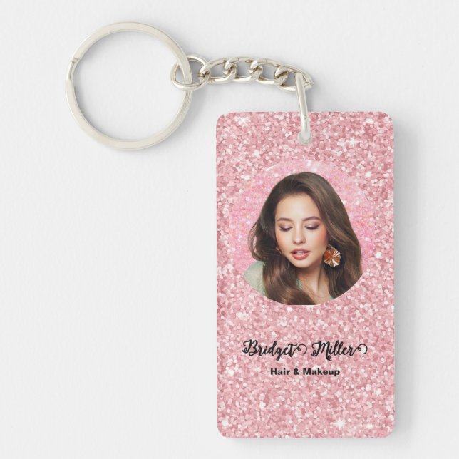 Porte-clefs Blush Glitter hair salon elegant script photo (Devant)