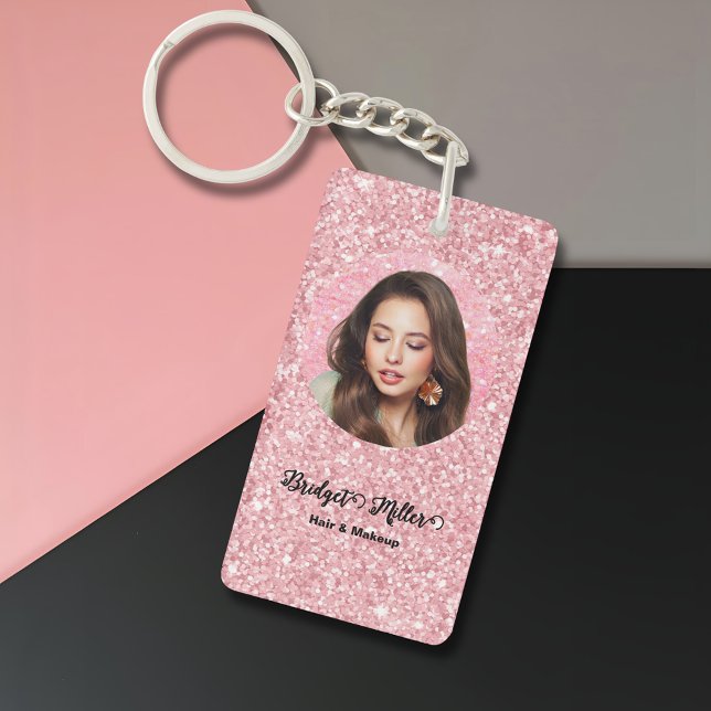 Porte-clefs Blush Glitter hair salon elegant script photo (Créateur téléchargé)