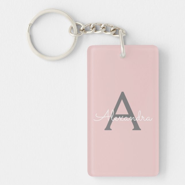 Porte-clefs Blush Pink Grey Modern Script Girly Monogram (Devant)