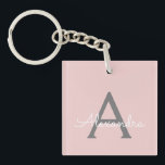 Porte-clefs Blush Pink Grey Modern Script Girly Monogram<br><div class="desc">Porte - clé de nom de monogramme simple en rose et gris. Cela rend le cadeau parfait pour 16 ans,  mariage,  douche nuptiale,  anniversaire,  baby shower ou bachelorette pour quelqu'un qui aime le luxe glam et les styles chic.</div>