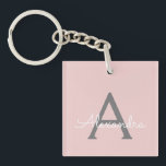 Porte-clefs Blush Pink Grey Modern Script Girly Monogram<br><div class="desc">Porte - clé de nom de monogramme simple en rose et gris. Cela rend le cadeau parfait pour 16 ans,  mariage,  douche nuptiale,  anniversaire,  baby shower ou bachelorette pour quelqu'un qui aime le luxe glam et les styles chic.</div>
