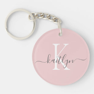 Porte-clefs Blush Pink Grey Nom initial Monogramme