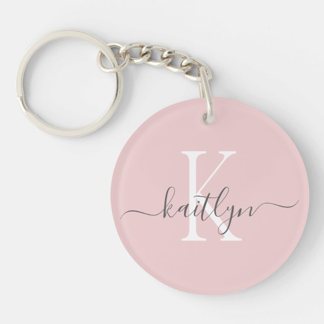 Porte-clefs Blush Pink Grey Nom initial Monogramme (Devant)
