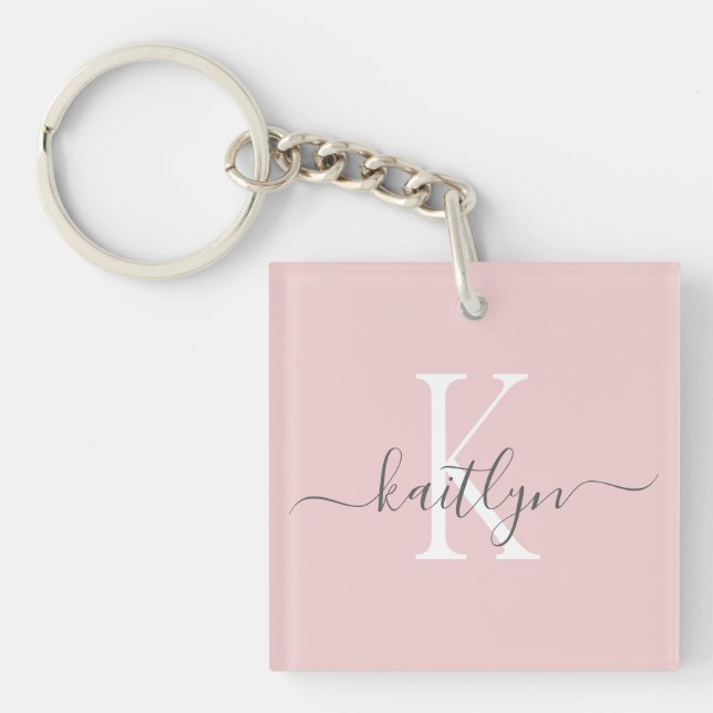 Porte-clefs Blush Rose Gris Nom Initial Monogramme (Devant)