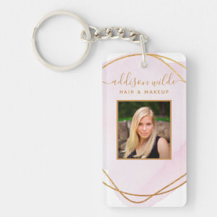 Porte-clefs Blush Rose Script ID de salon cercle aquarelle or